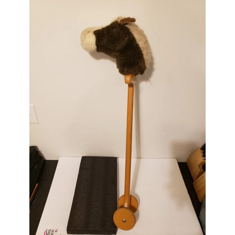 Merrythought Ironbridge Shrops Hobby Horse Toy Wooden Wheels Plush England